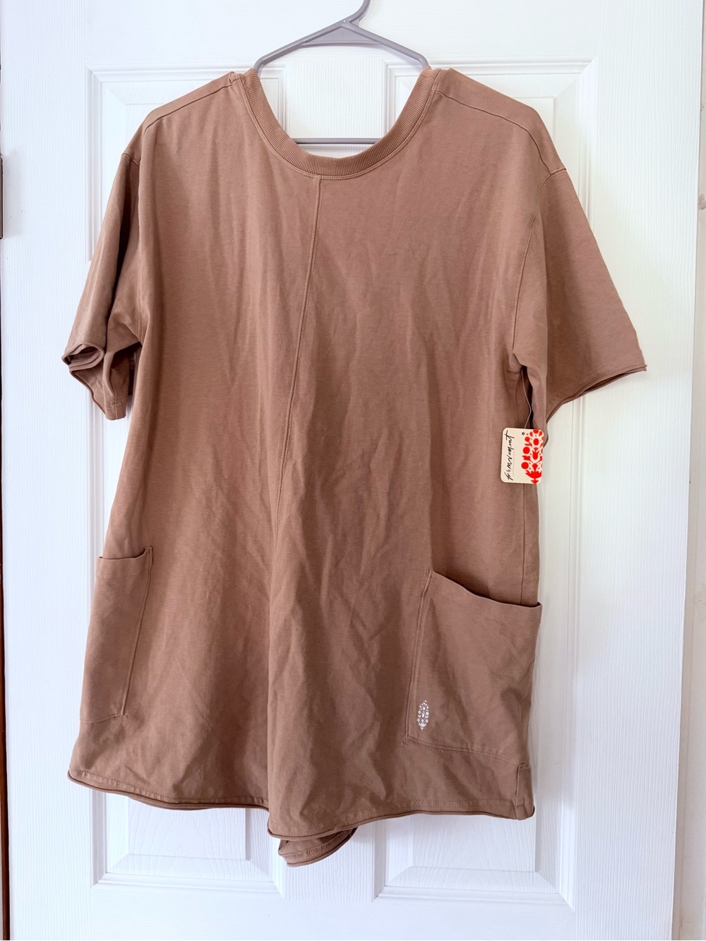 Free People Short Sleeve Pocket Tee in Brown
